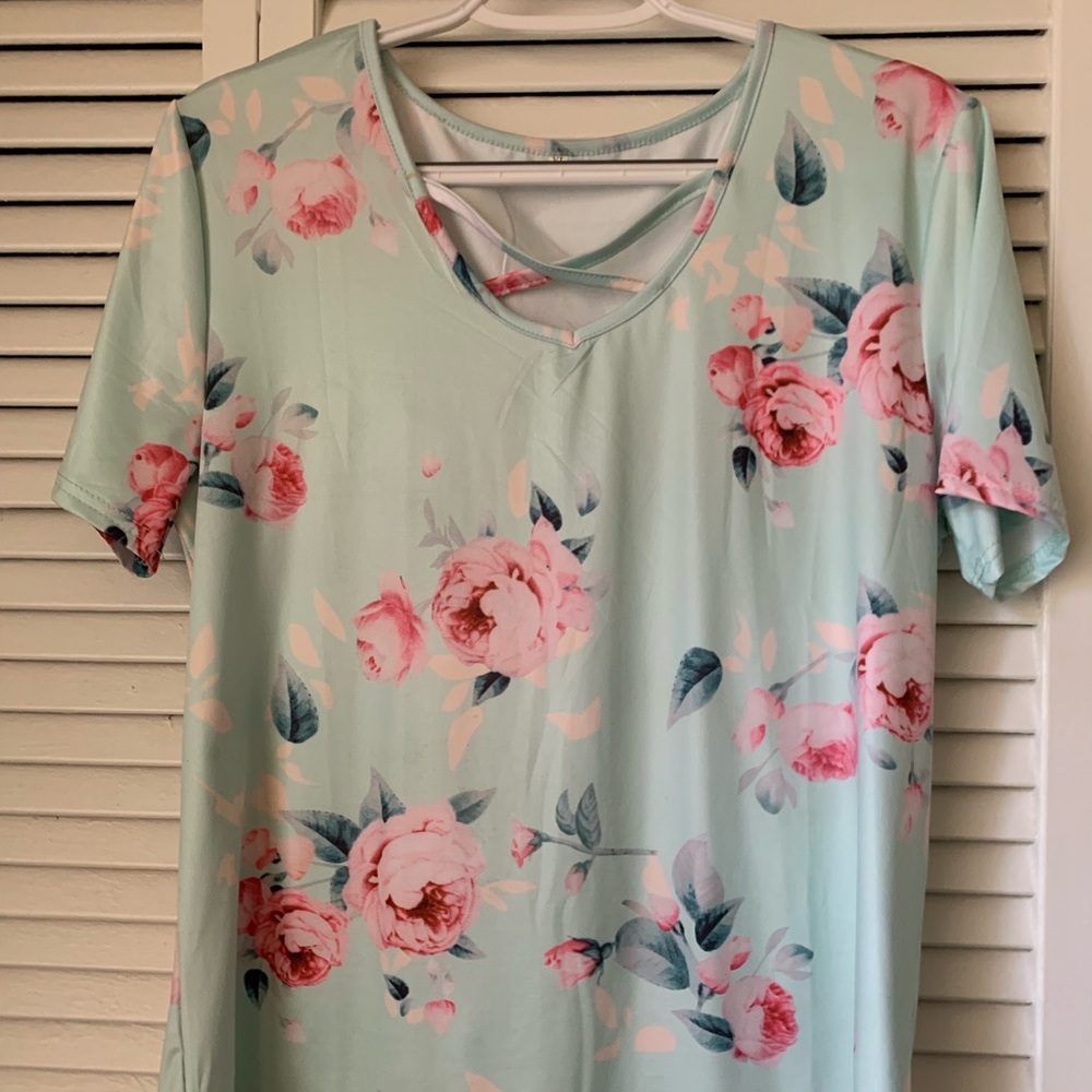Floral Top with Criss-Cross Neck